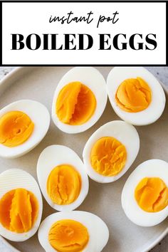 boiled eggs on a plate with text overlay