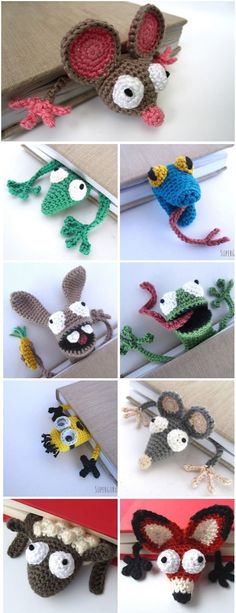 crocheted mice and mice are featured in this collage