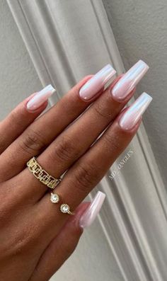 Glazed Nails Coffin, Glazed Nails, White Chrome Nails, Pearl Nails, Wedding Nails Design, Pink Acrylic, Bridal Nails