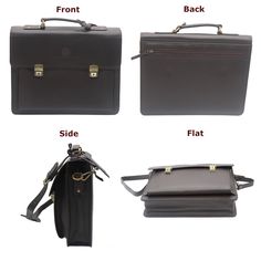 "- Size: 14\"(L) x 3\"(W) x 11\"(H) - Material: Cowhide Leather - Color: Brown - Zinc alloy latches - Front pocket 12\" - Back zippered pocket 12\" - Internal pocket for 14\" laptop - YKK zippers - Comfortable carrying handle - Removable & adjustable leather shoulder strap 52\" - Rust-free hardware - Leather name tag" Leather Briefcase Bag, Briefcase Bag, Office Bag, Leather Artisan, Horse Photos, Buffalo Leather, Crossbody Messenger Bag, Leather Messenger Bag, Leather Briefcase