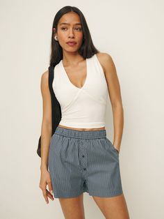 For when the temps go up.  Shop the Billy Short from Reformation, a high rise boxer style short with a button front and elastic waistband. Casual Tops With Built-in Shorts For Daywear, Short Spring Tops With Button Closure, Spring Short Tops With Button Closure, Summer Button Closure Shorts For Daywear, Casual Summer Shorts With Button Closure, Summer Shorts With Button Closure For Daywear, Versatile Short Summer Tops, Casual High Waist Tops With Elastic Waistband, Casual Daywear Shorts With Button Closure