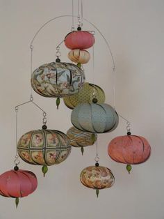 an assortment of hanging ornaments in various colors