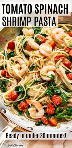 pasta with shrimp and spinach in tomato sauce