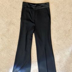 Tibi Wide Leg Black Pants. Super High Waisted. 3 Pleated Satin Waistband With 3 Satin Covered Buttons. Waist 28”, Inseam 32”. Size 4 Nwot Elegant High-rise Wide Leg Pants For Workwear, Fitted Mid-rise Wide Leg Pants With Belt Loops, Formal High Rise Pants For Spring, Formal High-rise Pants For Spring, Formal High-rise Spring Pants, Fitted Wide-leg Pantsuit With Belt Loops, Fitted Wide Leg Pantsuit With Belt Loops, Fitted High Rise Wide Leg Pants For Work, Fitted High Rise Pants For Office