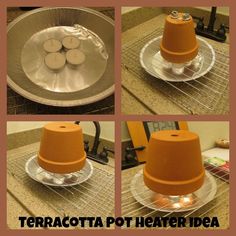 there are three pictures showing how to make a tea light holder