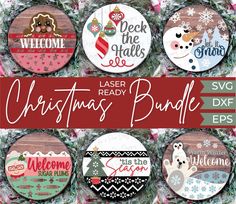 christmas svg bundle with the words, laser ready and handmade badges on it