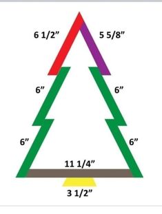 a christmas tree is shown with measurements for the height and width in different colors on it