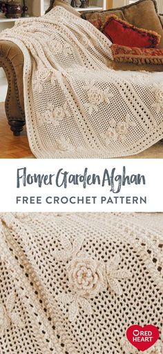 a crocheted afghan is shown with the text flower garden afghan free crochet pattern