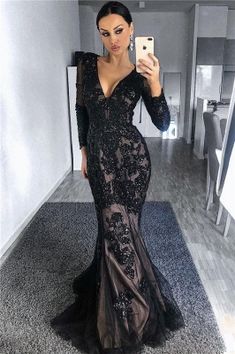 Long Sleeve Mermaid Prom Dress, Black Mermaid, Evening Dresses With Sleeves, Black Prom, Long Prom Dresses, Beauty Dress, Black Wedding Dresses, Cheap Prom Dresses, Gorgeous Gowns