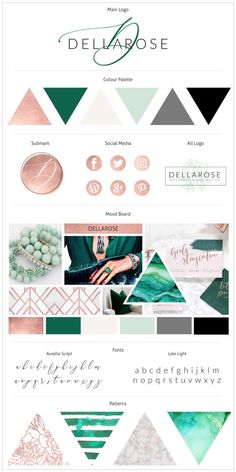 the website design for delamaose is shown in green and pink tones, including triangles