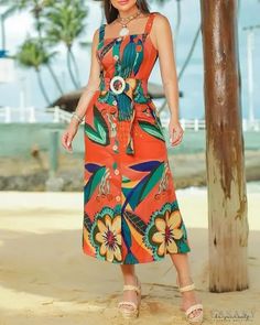 Lasaky - Sleeveless dress with square neck and floral print Maxi Pattern, Chic Type, Floral Graphic, Square Neck Dress, Daily Dress, Dress Size Chart, Olivia Mark, Square Neck, Graphic Prints