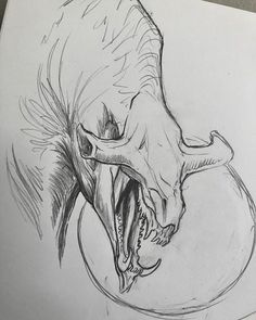 a drawing of a bull's skull with its mouth open