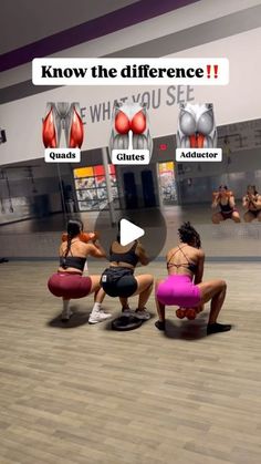 three women doing squats in a gym with the caption know the differences between them