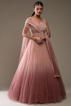 Trending Lehenga Designs, Indian Bridesmaid Dresses, Rose Taupe, Unique Bridesmaid Dresses, Dusty Peach, Bridal Lehenga Designs, Half Saree Lehenga