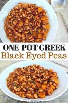 one pot greek black eyed peas in a white bowl