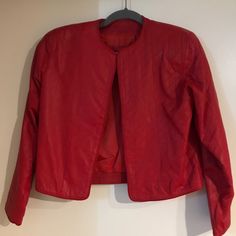 Short Red Leather Jacket With A Red Leather Skirt Red Evening Blazer For Spring, Red Leather Skirt, Leather Suit, Red Leather Jacket, Red Leather, Leather Skirt, Leather Jacket, Size 6, Skirt