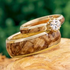 Black Ash Burl Wood Ring Set Peridot Engagement Ring, Wood Engagement Ring, Wooden Wedding Bands, Peridot Engagement Rings, Wooden Wedding Ring, Prong Engagement Rings, Wooden Man, Wood Wedding Ring, Wood Wedding Band