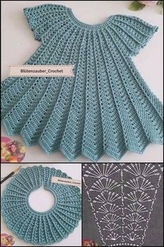 the crochet pattern is shown in blue and white