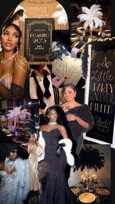 the great gatsby Gatsby Party Outfit Black Women, Hollywood New Years Eve Party, Jazz Themed Party Outfit, Cotton Club Theme Party, Great Gatsby Black Women, Great Gatsby Party Outfit Black Women, 1920s Aesthetic Gatsby, Black Tie Birthday Party Ideas, Old Hollywood Gala