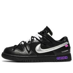 Virgil Abloh and Nike have teamed up once again for a new iteration of the Dunk Low. In a full-black leather construction and equipped with a metallic silver Swoosh, the pair comes with overlaid rope lacing system from past Off-White™ x Nike Dunk Low collaborations. Also, to finish the look, there's signature silver text on the lateral quarter and a silver Nike Sportswear hit on the heel. SKU:DM1602-001 Release Date: 8 Feb 2021 Color: Black/Metallic Silver-Black (SNKR/Skate/Casual/Low Top/Crossover) Designer Nike Black Sneakers, Off White Dunk, Sneakerhead Room, Cars Jeep, Dunk Low Nike, Dream Cars Jeep, Birthday Wishlist, Round Toe Heels, Virgil Abloh