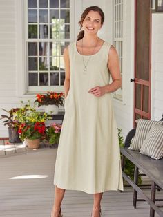 Easy Comfort Linen/Rayon Sleeveless Popover Dress Warm Winter Dresses, Silhouette Patterns, Popover Dress, Vermont Country Store, Floral Tunic Tops, Cotton Jumper, Country Store, Corduroy Dress, Floral Tunic