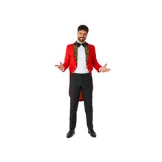 This fun and unique Circus Director tuxedo costume is perfect for Halloween, school plays, or a circus-themed birthday party. This fun and unique Circus Director tuxedo costume is perfect for Halloween, school plays, or a circus-themed birthday party. FEATURES Includes: tailcoat, pants and bowtie Long sleevesFIT & SIZING Modern fitFABRIC & CARE Polyester Machine wash Imported Color: Red. Gender: male. Age Group: adult. Red Fitted Blazer For Costume Party, School Play, Circus, Modern Fit, Fabric Care, Birthday Party Themes, Birthday Party, ? Logo, Long Sleeve