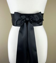 "Solid Black Sash  Black Satin Sash  Reversible Double Waist Wrap Belt  Scarf Belt  Obi Sash, Bow Belt  Bridesmaid Wedding Sash  Satin Swank  Make this Satin Swank® reversible waist sash the perfect finishing touch for your wedding, bridesmaid, or special occasion dress, or just the right piece to add instant polish to your dress or top.  This extra long version is 3.5 inches wide, 120 inches long, and will wrap around most waist sizes two times with a generous length remaining to tie in a bow o Waist Sash, Bow Belt, Scarf Belt, Wrap Belt, Satin Sash, Wedding Sash Belt, Wedding Sash, Wedding Belts, Black Satin