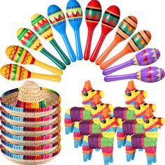 mexican souvenirs and straws are arranged in a circle