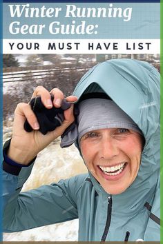 the winter running gear guide your must have list is in front of a smiling woman