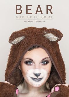 Cute Bear Makeup Tutorial for Halloween | Wonder Forest: Design Your Life… Bear Face Paint, Bear Makeup, Halloween Make-up Looks, Animal Makeup, Different Makeup Looks, Bear Halloween, Bear Costume, Bellatrix Lestrange, Halloween Makeup Tutorial