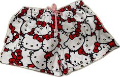 Cute White Pajama Shorts For Sleep, Playful White Pajama Shorts For Pajama Party, Playful White Pajama Shorts For Loungewear, Hello Kitty Summer Sleepwear, Hello Kitty Print Summer Sleepwear, Cute Red Summer Sleepwear, Cute White Shorts For Pajama Party, Playful White Sleepwear For Beach, Cute White Pajama Shorts For Pajama Party