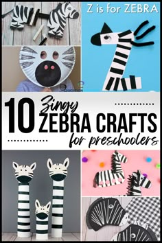 zebra crafts for preschoolers to make with paper plates and other things that are on display