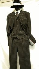 Zoot Suits by Milano Moda Black White Gangster Stripe 3 Piece 5903V 1920s Suit, 1940s Mens Fashion, 1920s Mens Fashion, Types Of Suits, Vintage Suits