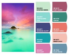 the color scheme for an ocean scene in shades of pink, blue and green