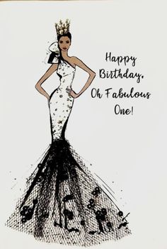 a birthday card with an image of a woman in a gown