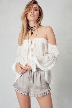 Ruffled Open Shoulder Chiffon Blouse - Hippie Vibe Tribe Open Shoulder Top, Plus Size Clothing Online, Flowy Shirt, Satin Shorts, Online Clothing Boutiques, Chiffon Ruffle, Ruffle Shorts, Trendy Clothes For Women, Off The Shoulder Top