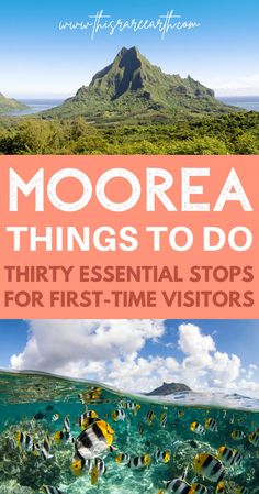 the ocean with text that reads moorea things to do thirty essential stops for first - time visitors