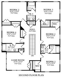 the second floor plan for a two story home