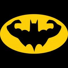 the batman symbol is shown in black and yellow