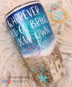 Bring Your Own Sunshine Personalized Glitter Tumbler Bring Your Own Sunshine, Pineapple Tumbler, Gold Ombre, Food Safe Epoxy, Glitter Tumbler Cups, Yeti Cup, Pretty Cups, Glitter Tumblers, Painted Cups