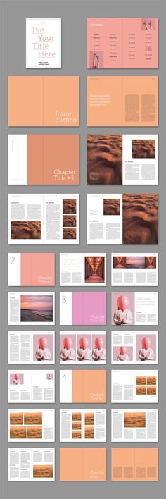 an image of a brochure that is in different colors and sizes, including pinks