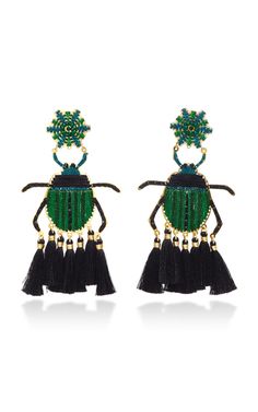 Rain Earrings, Green Jewellery, Green Tassel Earrings, Textile Earrings, Green Beetle, Tassel Jewelry, Green Jewelry, Jewelry Earring, Yellow Earrings