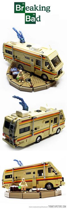 an image of a toy bus that is made out of legos and has the words breaking bad written on it