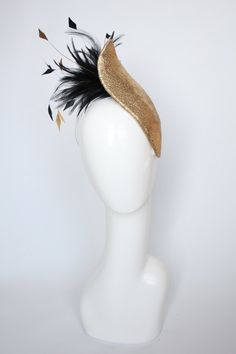 Gold Fascinator/ Cocktail Hat/ Headpiece With Feather Spray. | Etsy Gold Fascinator, Mad Hat, Melbourne Cup, Elegant Hats, Feather Fascinators, Cocktail Hat, Gold Feathers, Millinery Hats, Hat Ideas