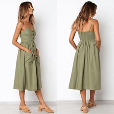 SALE $59.99-$44.99 Summer Button-up Cotton Maxi Dress, Summer Cotton Button-up Maxi Dress, Summer Button-up Maxi Dress With Pockets, Summer Cotton Button-up Dress, Summer Button-up Cotton Dress, Cotton Midi Dress For Summer, Summer Beach Maxi Dress With Pockets, Summer Vacation Sleeveless Cotton Dress, Summer Cotton Sundress With Adjustable Straps