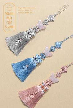 🚨Shipping is not possible if you order only one accessory.    Delivery is available when ordering with clothes.          ☑️ Norigae - Jade butterfly color tassels(2Colors - Pink, Blue) 옥나비 색술 작은 노리개    Norigae is accessory in Korea.    It is kind of Korean style pendant for fashion item.    We are creating the norigae for modern and stylish item for daily wear.    We are styling with skirt for point of the fashion.    This piece is works well with bag, wallet, phone case for stylish accessory. Jade Butterfly, Korean Accessories, Butterfly Ornaments, Star Clothing, Chinese Knot, Korean Traditional, Tote Bag Pattern, Wallet Phone Case, Colorful Butterflies