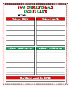 a christmas wish list with red and green trimmings on the bottom, in front of a white background