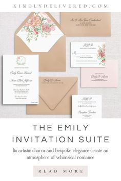 The Emily Suite presents a symphony of elegance and artistic charm, designed for those who cherish the whimsical side of romance. The Emily invitation is a testament to natural beauty, inviting guests into a world where love blooms amidst enchanting floral and organic motifs. Perfect for couples seeking to infuse their special day with a sense of wonder and natural elegance. Semi Custom Wedding Invitations, Unique Wedding Colors, Hygge Design, Spring Wedding Color Palette, Spring Wedding Colors, Affordable Wedding Invitations, Custom Wedding Stationery, Green Theme