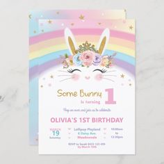 a birthday card with an unicorn's face and flowers on the front, surrounded by stars