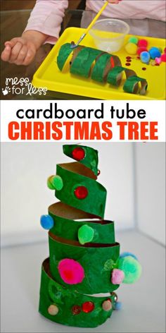 the cardboard tube christmas tree is made with construction paper